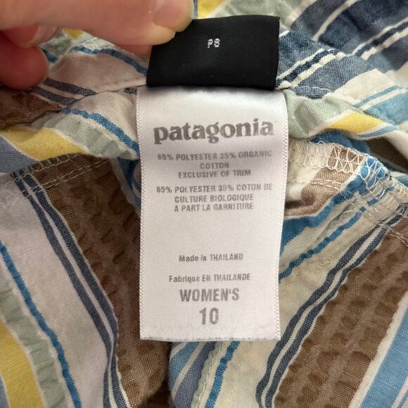 Patagonia W's Netty Pockets A-Line Skirt Striped Seersucker Blue/Cream/Green- 10 - Picture 4 of 4